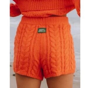 Daily Drills Cable Knit Sweater Shorts in Orange Tangerine Mandarin